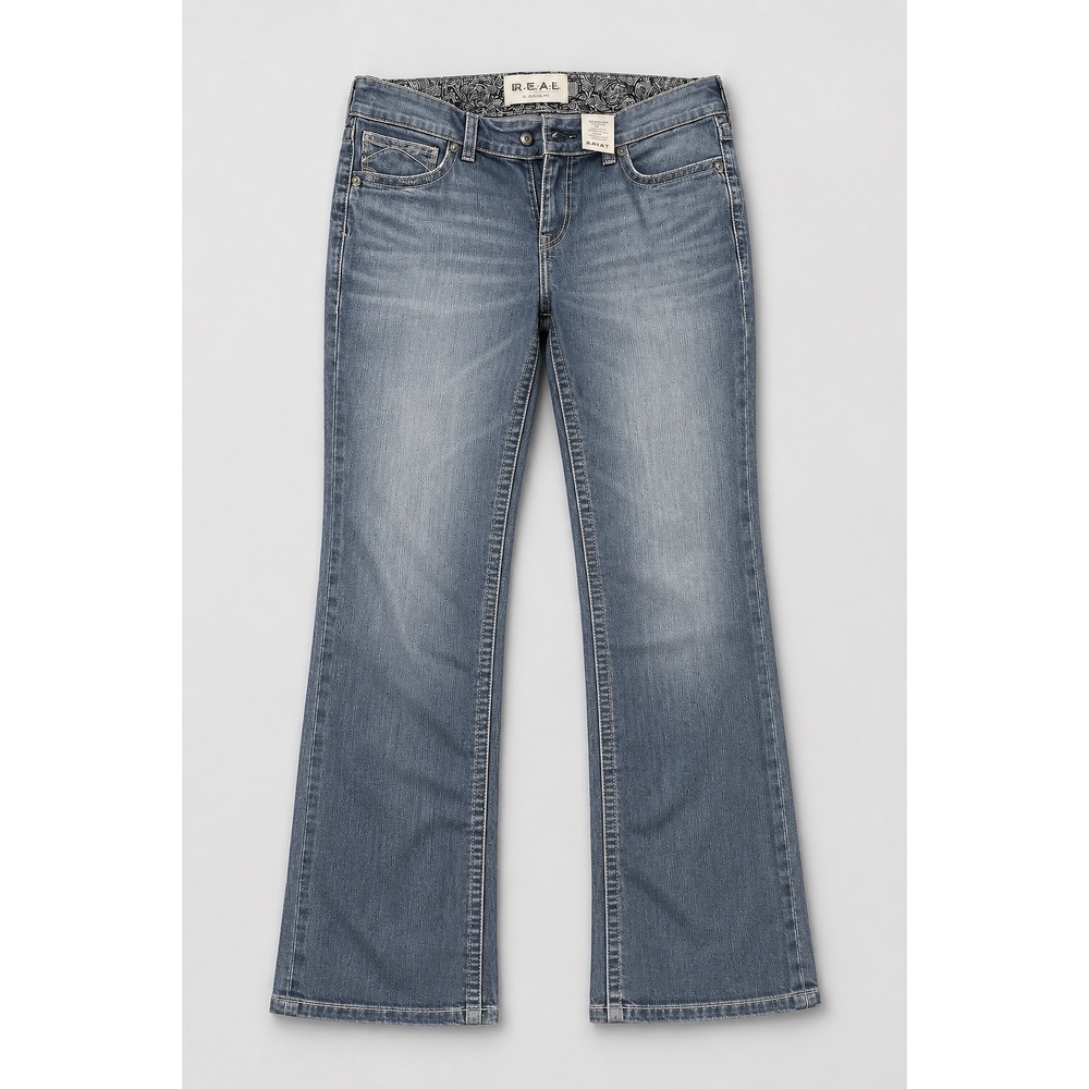 Ariat REAL Straight Icon Jeans Womens 31R Ocean Blue Stretch Denim AW5365 - Picture 1 of 13